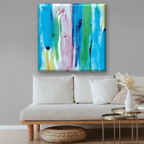 Cuadro Canva Decorativo Acuarela Tonos Azul 80X80 cm