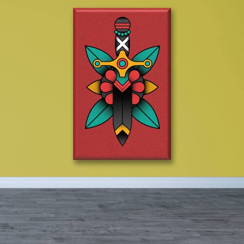 Cuadro Canva Decorativo Espada Estilo Tatuaje 90X60 cm
