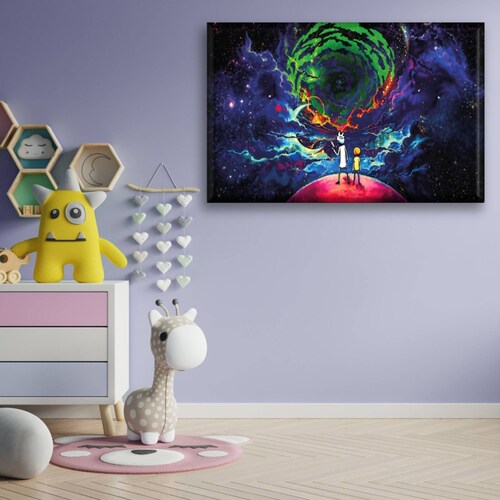 Cuadro Canva Decorativo Rick Y Morty En El Espacio 60X40 cm