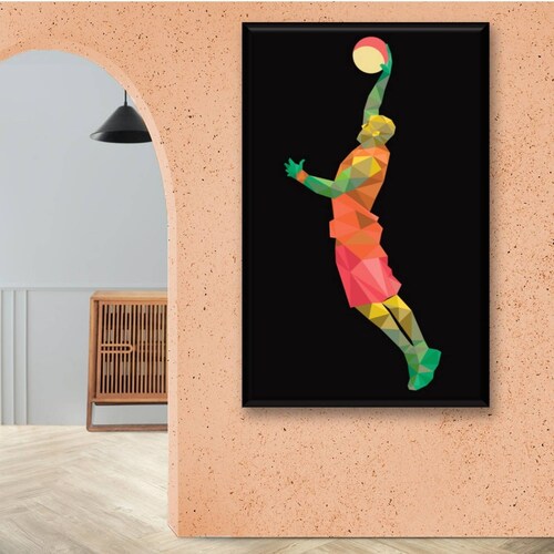 Cuadro Canva Decorativo Basquetbol Geométrico 60X40 cm