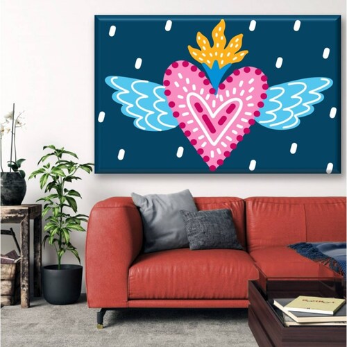 Cuadro Canva Decorativo Corazón Con Alas 60X40 cm