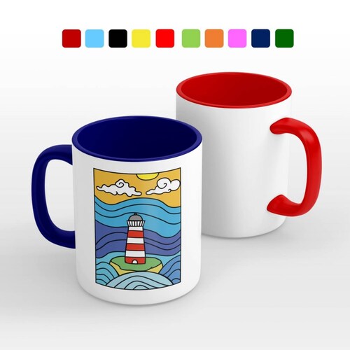 TAZA PERSONALIZADA FARO MODELO INTERIOR Y ASA DE COLOR.