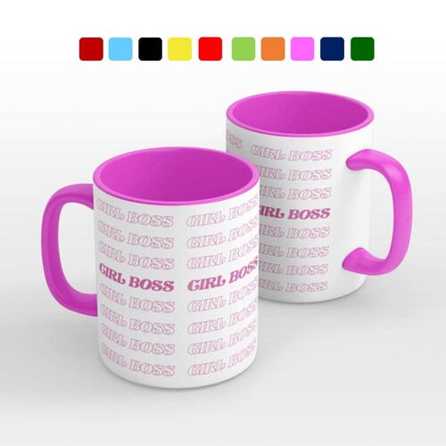 TAZA PERSONALIZADA GIRL BOSS MODELO INTERIOR Y ASA DE COLOR.