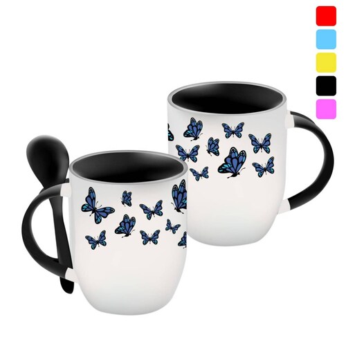 TAZA PERSONALIZADA  MARIPOSAS MODELO CON CUCHARA.