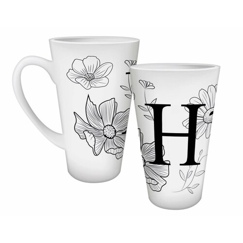 TAZA PERSONALIZADA ABECEDARIO FLORES H MODELO CONICA 17 OZ
