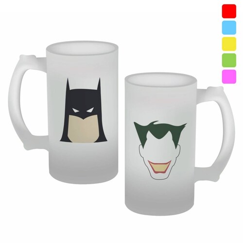 TARRO ESMERILADO PERSONALIZADO BATMAN Y JOKER 473 ML