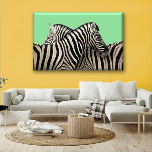 Cuadro Canva Decorativo Dos Zebras 90X60 cm