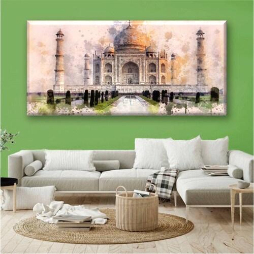 Cuadro Canva Decorativo Taj Mahal Acuarela 50X100 cm