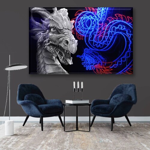 Cuadro Canva Decorativo Dragones 60X40 cm