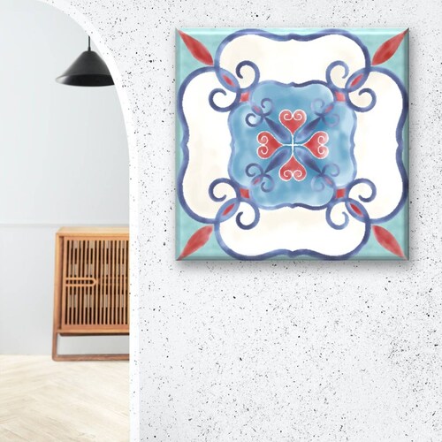 Cuadro Canva Decorativo Mosaico Acuarela 40X40 cm