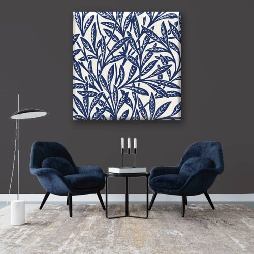 Cuadro Canva Decorativo Hojas Blancoazul 40X40 cm