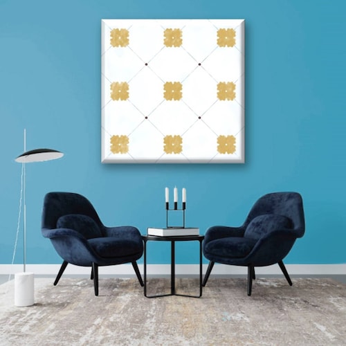 Cuadro Canva Decorativo Mosaico Aqua Con Flores 40X40 cm