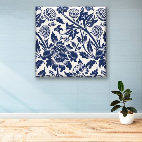 Cuadro Canva Decorativo Tapiz Flores Azules 40X40 cm