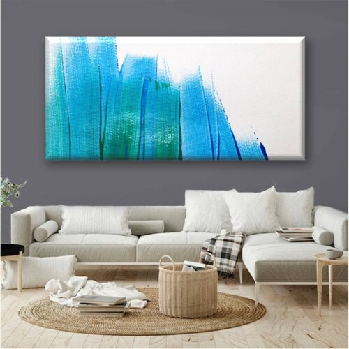 Cuadro Canva Decorativo Manchas De Pincel Azul 30X60 cm