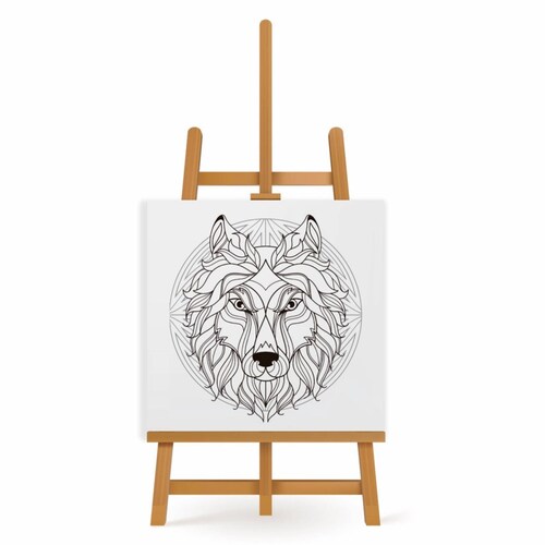 Mandala para Pintar en Cuadro Canva Cabeza De Lobo 80x80 cm