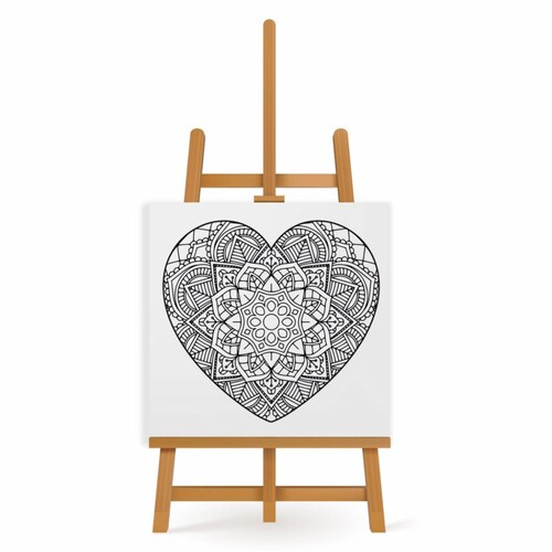 Mandala para Pintar en Cuadro Canva Corazón 80x80 cm