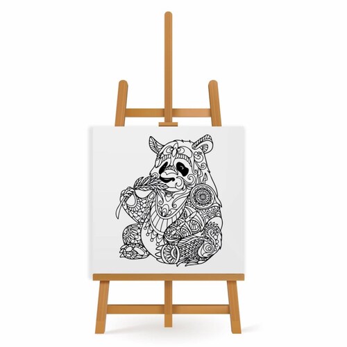 Mandala para Pintar en Cuadro Canva Oso Panda 80x80 cm