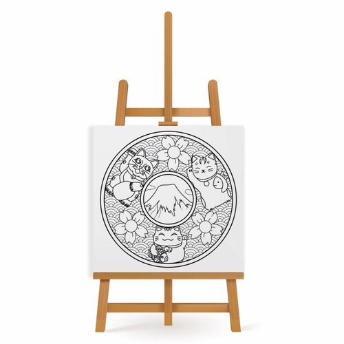 Mandala para Pintar en Cuadro Canva Gato Japones 40x40 cm