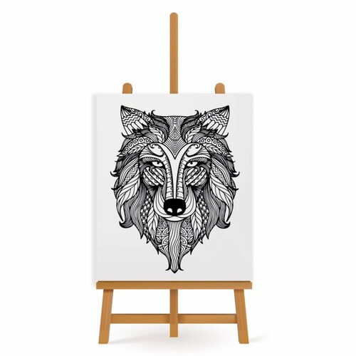 Mandala para Pintar en Cuadro Canva Lobo 60x40 cm