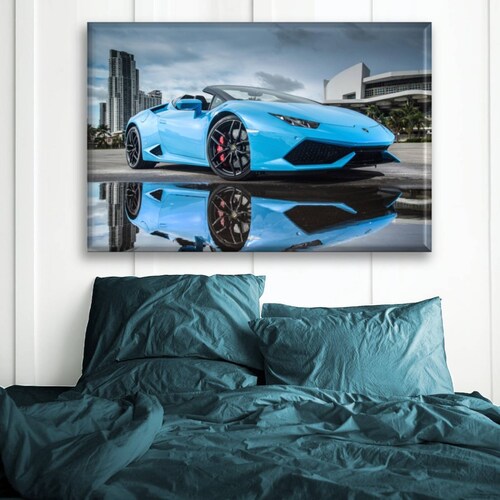Cuadro Canva Decorativo Lamborghini Celeste 90X60 cm