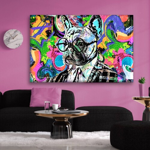 Cuadro Canva Decorativo Perro Hipster 90X60 cm