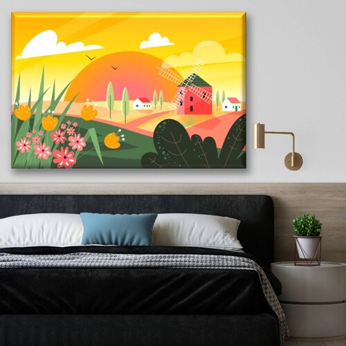 Cuadro Canva Decorativo Molino Ilustracion 60X40 cm