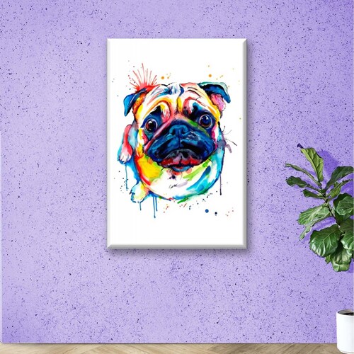 Cuadro Canva Decorativo Pug Acuarela 60X40 cm