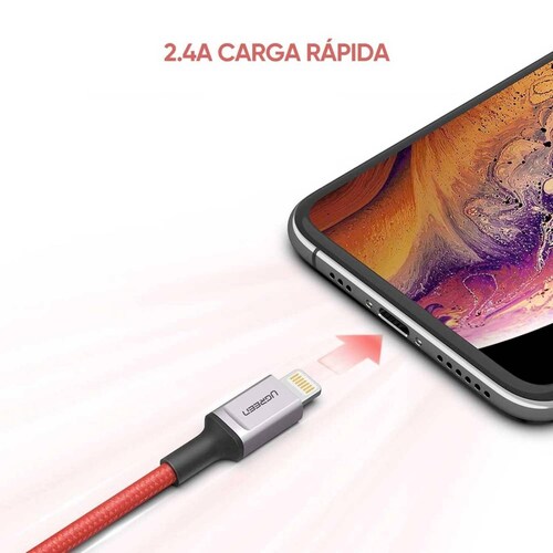 Cable Datos UGREEN USB-A a Lightning 1m rojo certificado para iPhone e iPad 