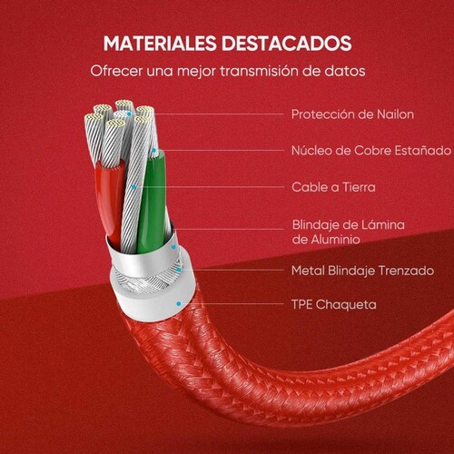 Cable Datos UGREEN USB-A a Lightning 1m rojo certificado para iPhone e iPad 