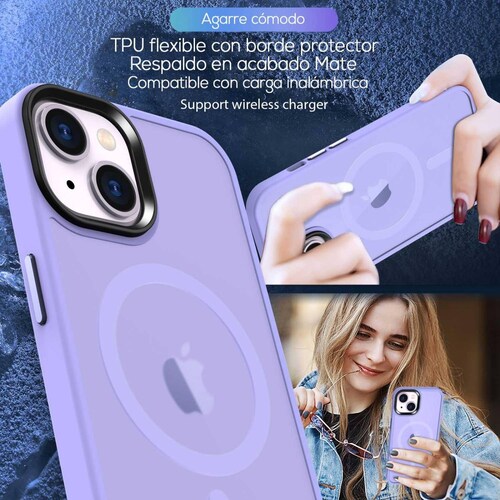 Funda TEKKU Matte Style para iPhone 15 Trans Violeta compatible con MagSafe 