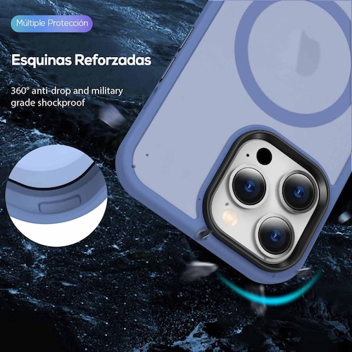 Funda TEKKU Matte Style para iPhone 15 PRO MAX Trans Azul compatible con MagSafe 