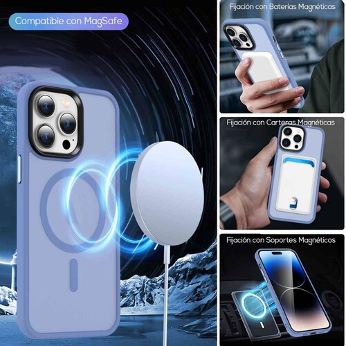 Funda TEKKU Matte Style para iPhone 15 PRO MAX Trans Azul compatible con MagSafe 