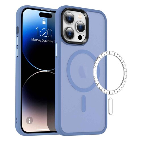 Funda TEKKU Matte Style para iPhone 15 PRO MAX Trans Azul compatible con MagSafe 