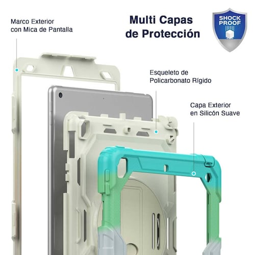 Funda TEKKU StrapB uso rudo para iPad 9 iPad 8 iPad 7 10.2" MultiAzul A2602 A2605 A2270 A2428 A2430 A2197 