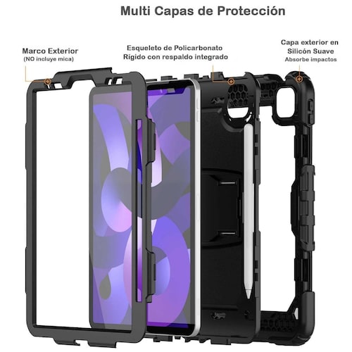 Funda TEKKU StandC uso rudo para iPad Pro 12.9 Negra A2436 A2437 A2764 A2766 A2378 A2461 A2379 