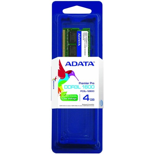 Memoria RAM Para Laptop SODIMM ADATA 4GB DDR3L 1600MHZ BAJO VOLTAJE ADDS1600W4G11 S