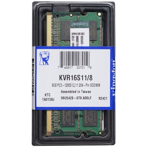 MEMORIA RAM SODIMM KINGSTON KVR 8GB DDR3 1600MHZ CL11 KVR16S11 8WP