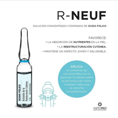 R-Neuf 5 ampolletas 2ml c/u ácido folico y ácido hialurónico
