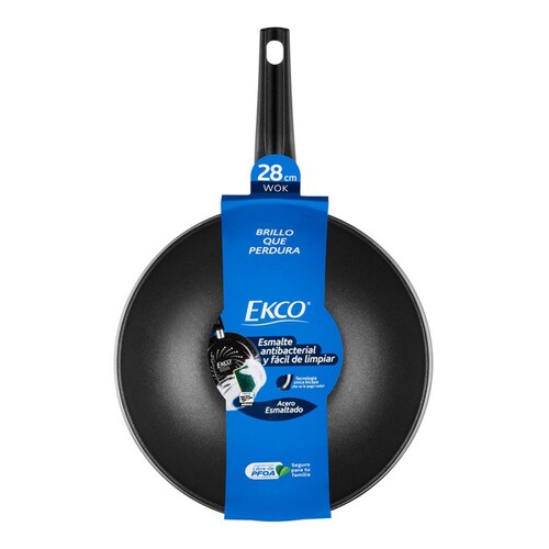 Wok 28 cm Ekco Adana Verde de Acero Esmaltado 
