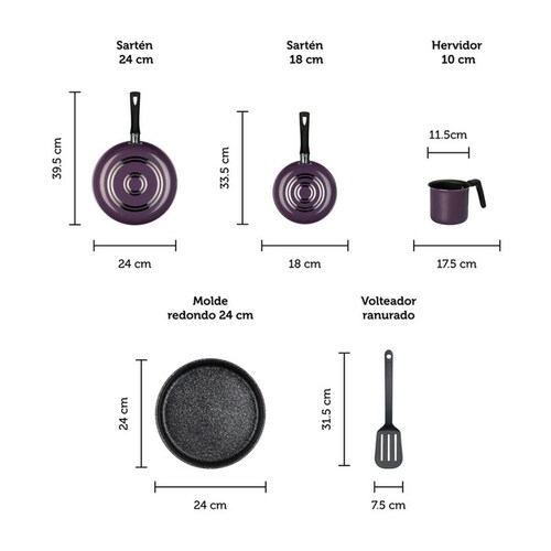 Batería de Cocina Deleite Hecha de Aluminio en Color Violeta 