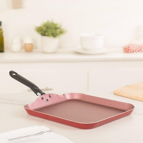 Plancha Cuadrada Ekco Classic 28 cm con Antiadherente Rojo 