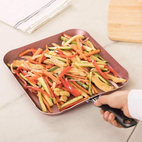 Plancha Cuadrada Ekco Classic 28 cm con Antiadherente Rojo 