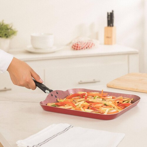 Plancha Cuadrada Ekco Classic 28 cm con Antiadherente Rojo 