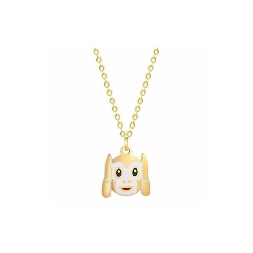 Joya Cadena Con Dije Emoji Monito No Escucho Dorado Acero
