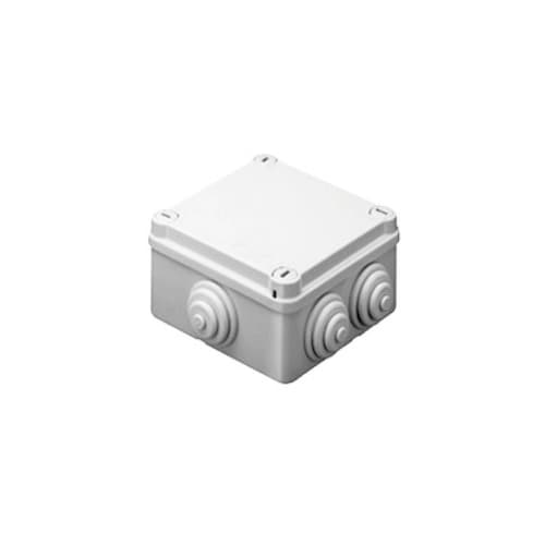 Caja de derivación de PVC Auto-extinguible con 6 entradas, tapa y tornillo de media vuelta de 1/4, 100x100x50 MM (Medidas internas, mayor área permisible para el cable, Para exterior (IP55)