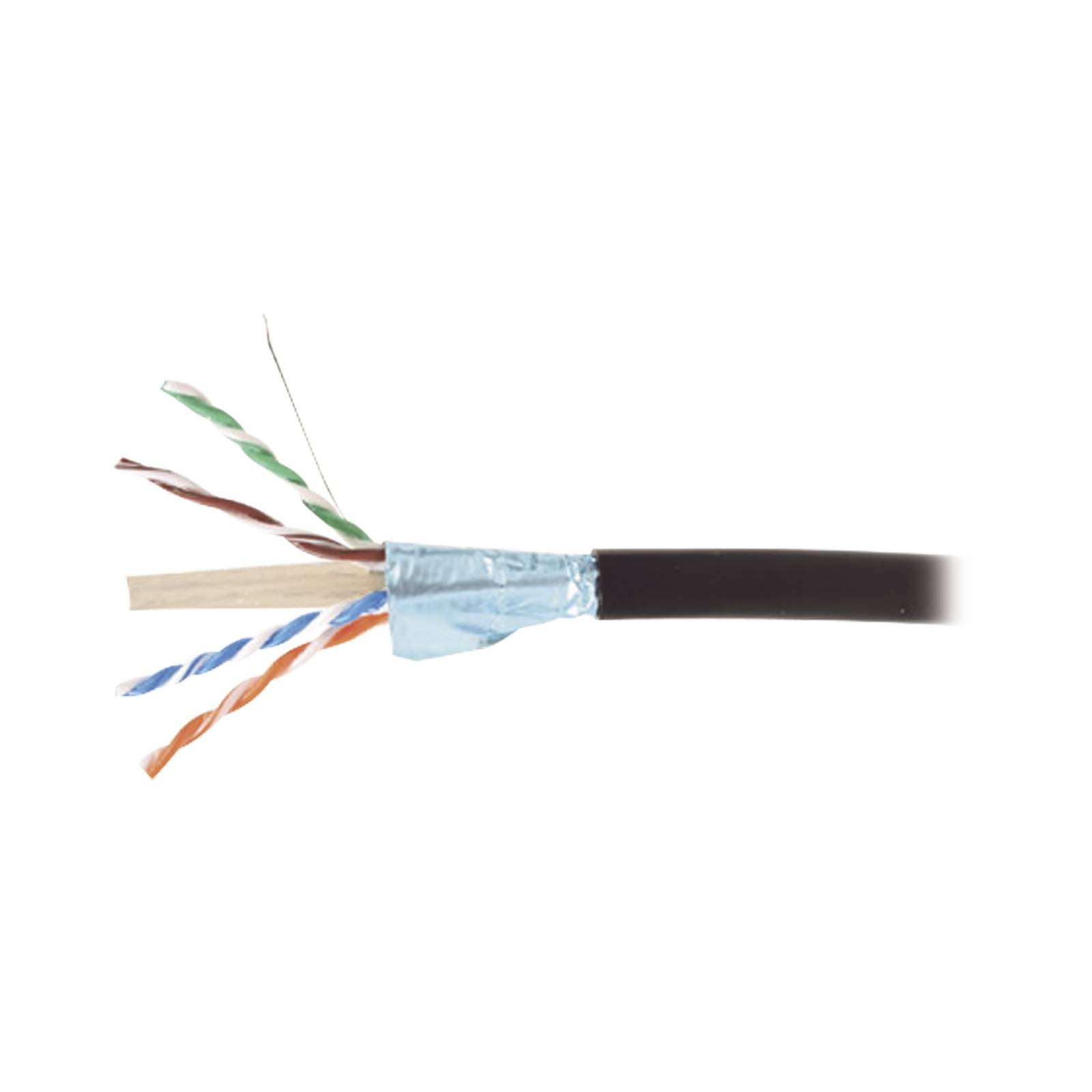 Bobina de Cable Blindado F/UTP de 4 Pares, Para Exterior con Gel, Cat6A (23 AWG), Industrial para Climas Extremos, Enterrado Directo, Color Negro, 305 m