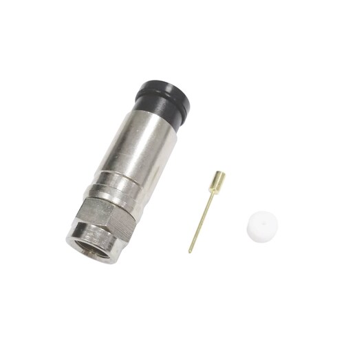 Conector F Macho de Compresión para cable RG-11, 75 Ohm, Borne Negro, Bronce Niquelado.
