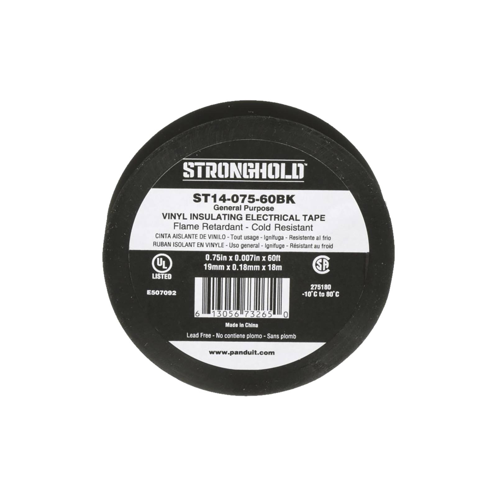 Cinta Eléctrica para Aislar, de PVC, Uso General, Grosor de 0.18mm (7 mil), Ancho de 19mm, y 18m de Largo, Color Negro