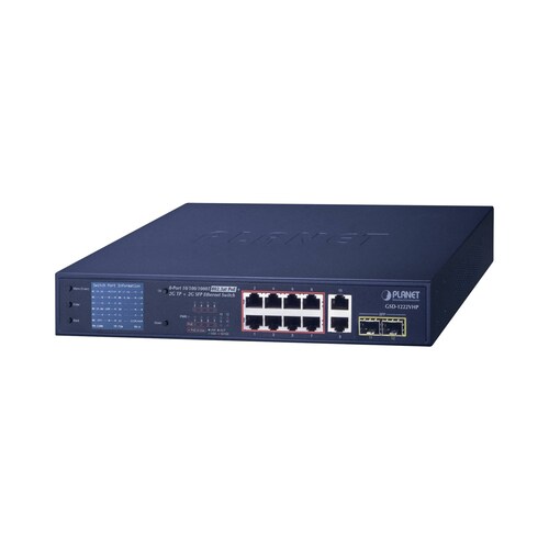 Switch No Administrable 8 Puertos Gigabit con Modo Extend PoE a 250 mts, 2 puertos Uplink 10/100/1000 Mbps, 2 Puertos SFP