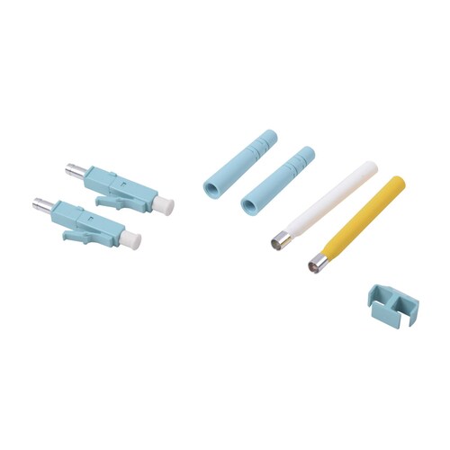 Conector de Fibra Óptica LC Duplex, Epoxico, Fibra Recubierta, Multimodo, Color Aqua